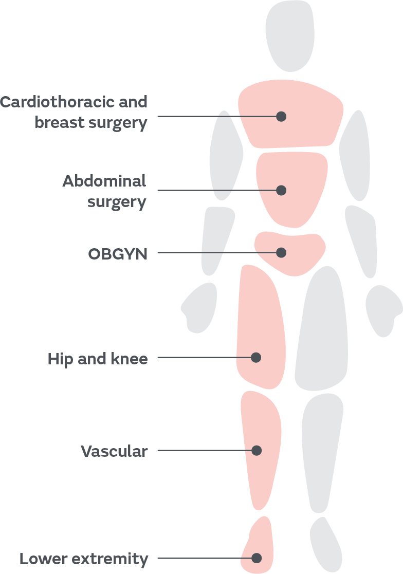 Body with surgical sites labeled